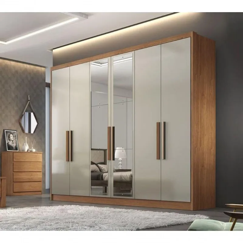 Guarda Roupa Casal Com Espelho 6 Portas 6 Gavetas - Linea-cumaru-fendi - Móveis Novo Horizonte