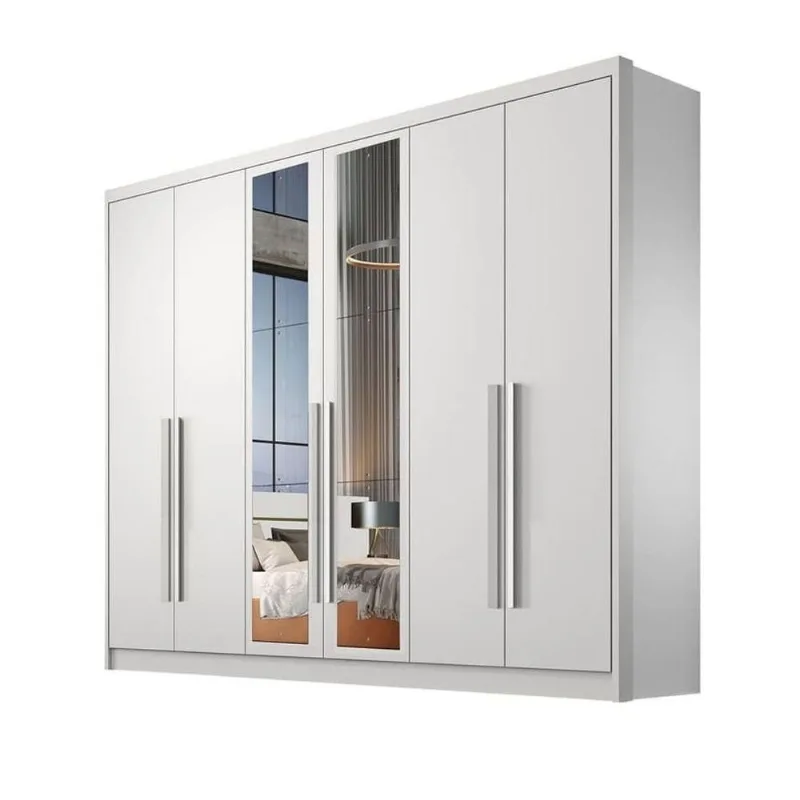 Guarda Roupa Casal Com Espelho 6 Portas 6 Gavetas - Livorno-branco - Móveis Novo Horizonte
