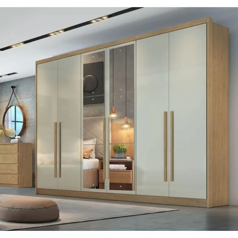 Guarda Roupa Casal Com Espelho 6 Portas 6 Gavetas - Livorno-cumaru/fendi - Móveis Novo Horizonte