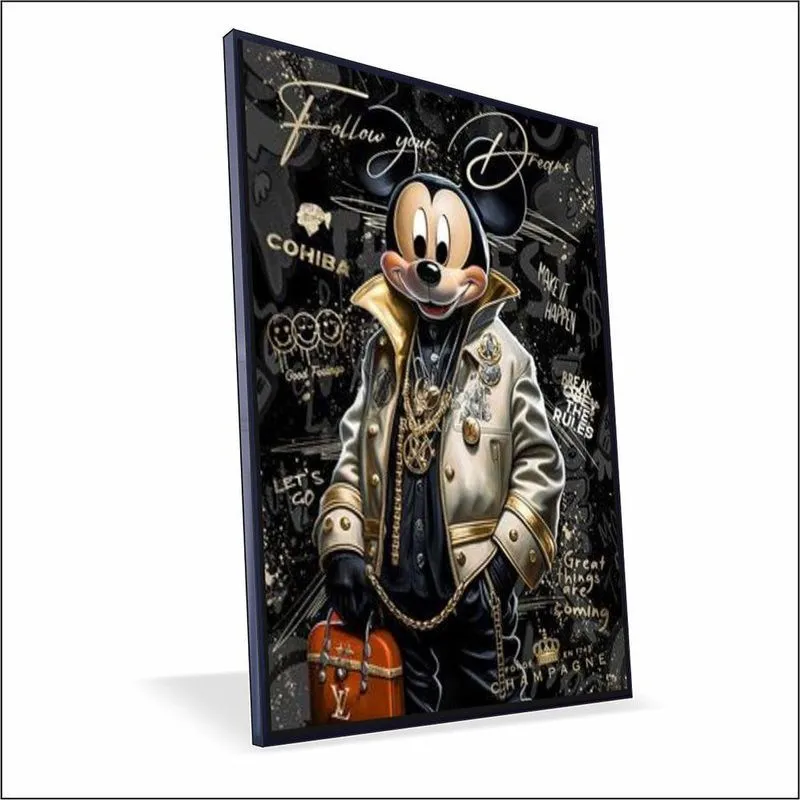 Quadro Mickey Canvas Com Vidro Tamanho/moldura 20x20 Caixa Cor Preta
