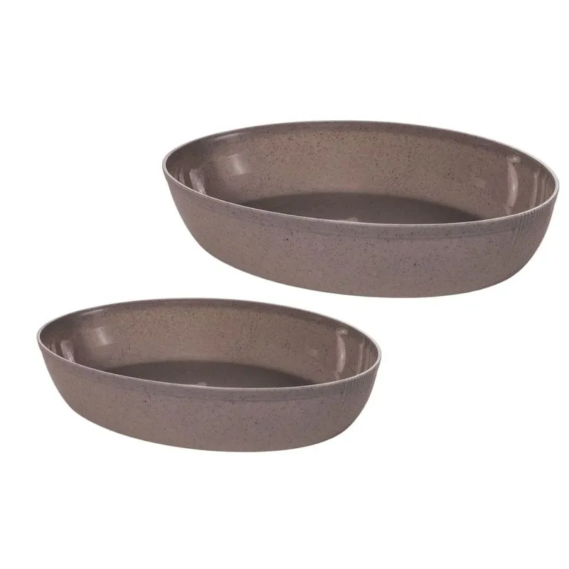 Kit 2 Travessas Ovais Plasútil Gourmet Cinza Marmorizado P e M