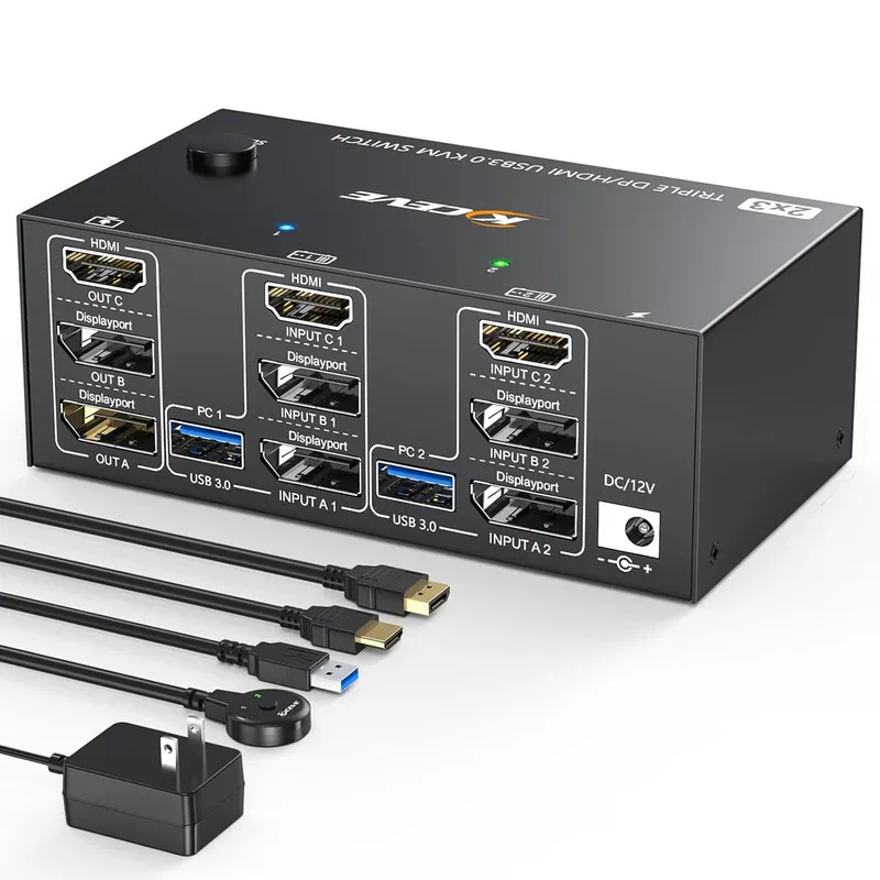 Triplo Monitores Usb 3.0 Kvm Switch Eu Plug