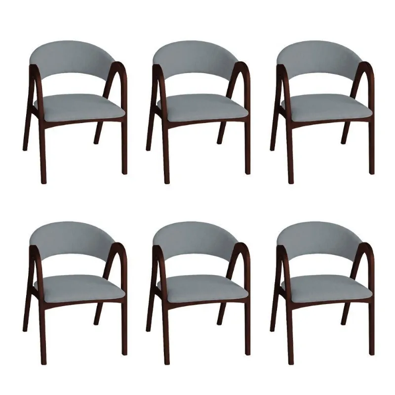 Kit 6 Cadeiras Valentina Madeira Maciça Estofadas em Linho Cinza Ideal Decor