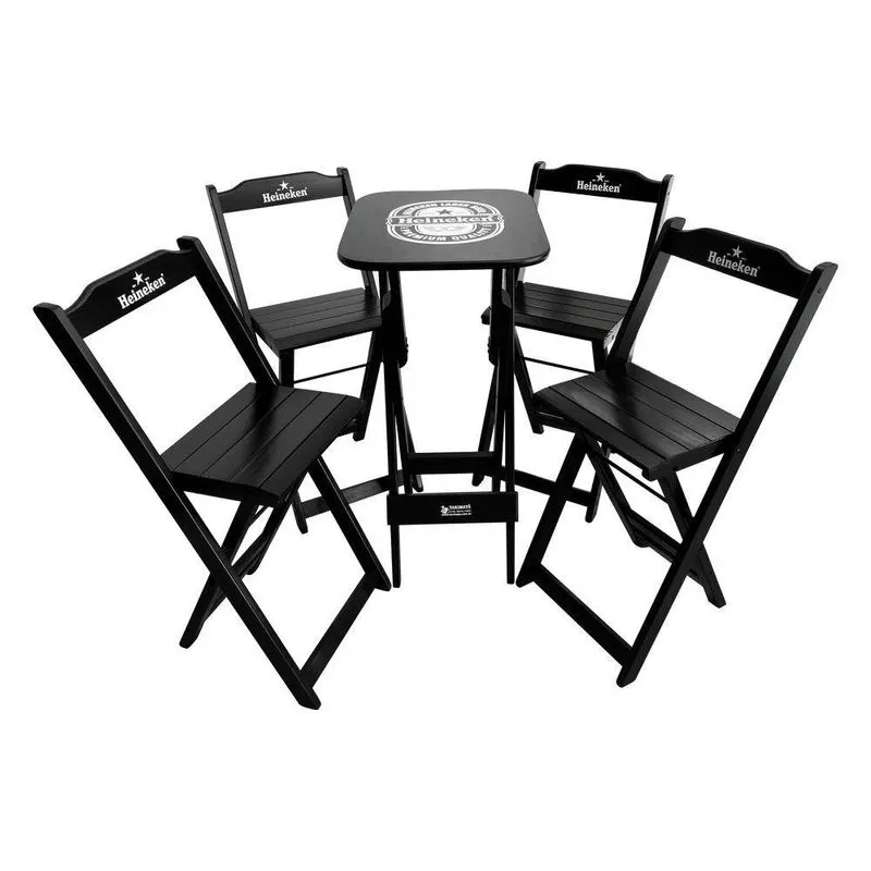 Conjunto Mesa Bistrô Com 4 Banquetas Dobráveis De Madeira Hei Preta Cor: Marrom