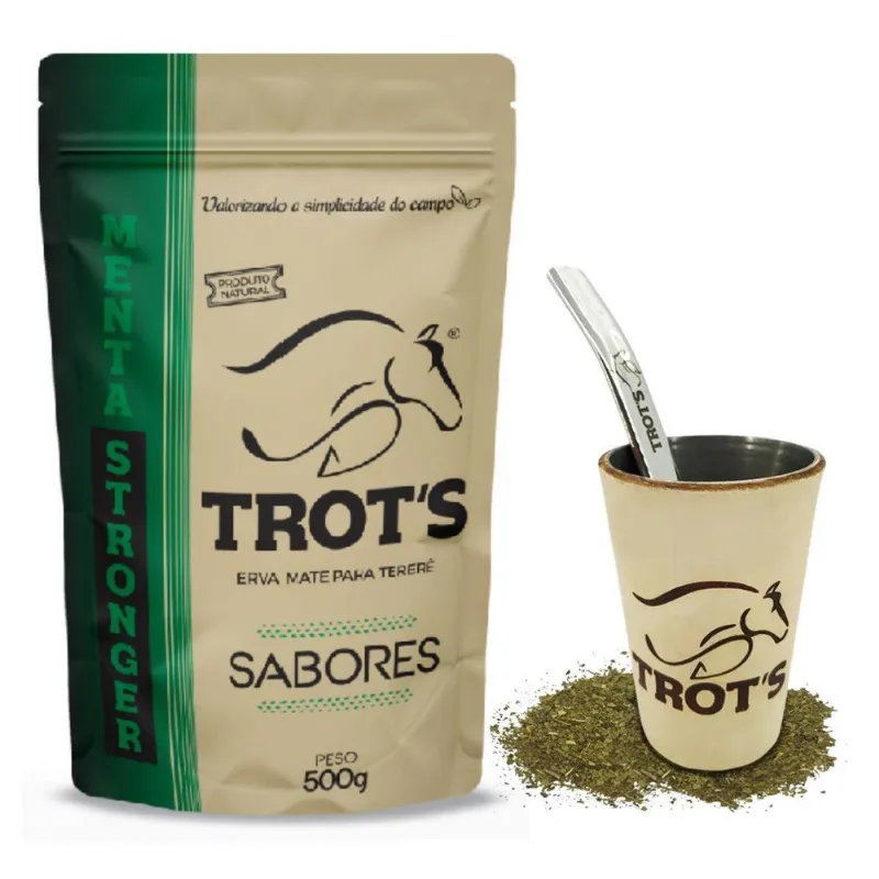 Kit Trot's Erva Tereré 500g + Cuia E Bomba Larga De Inox