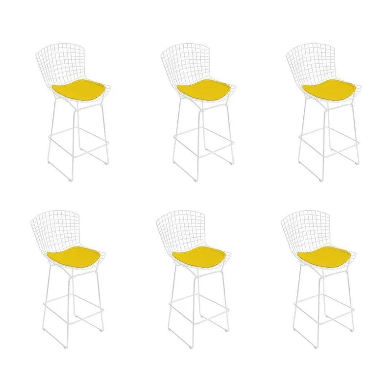 Kit 6 Banquetas Bistrô Bertoia Branca D70 Com Assento Amarelo Cor Branco