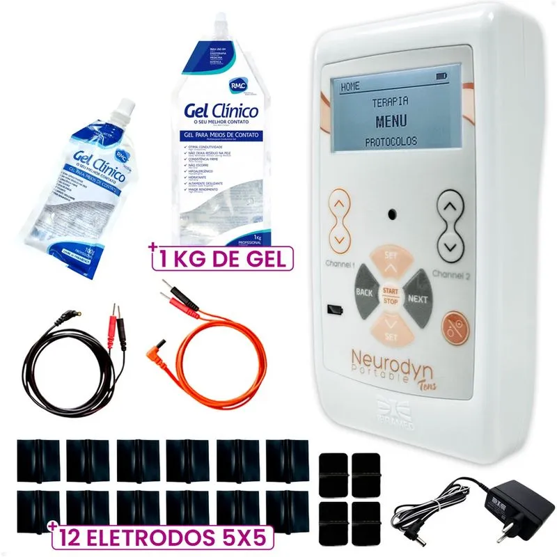 Kit Novo Neurodyn Portable Tens + 12 Eletrodos, 1Kg Gel - Ibramed