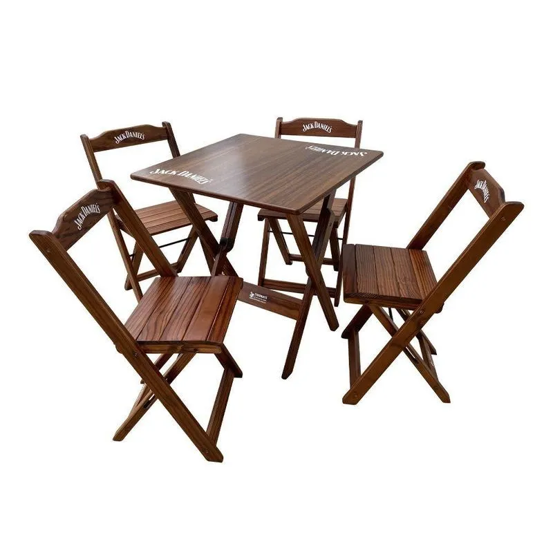 Conjunto Mesa Dobrável 60x60 Com 4 Cadeiras De Madeira Jack Imbuia