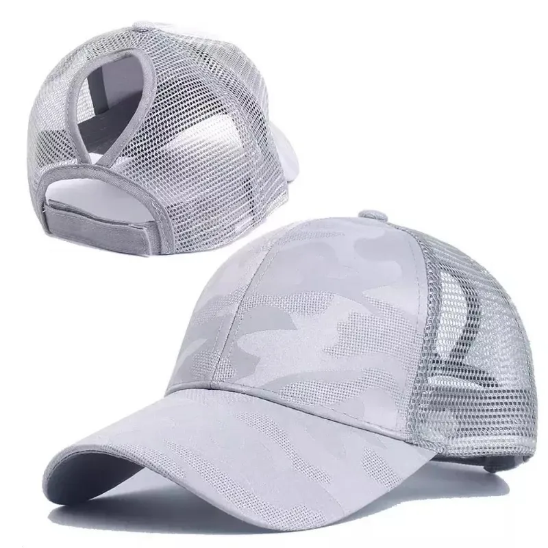 Boné Feminino Camuflado Coque De Cabelo Cinza