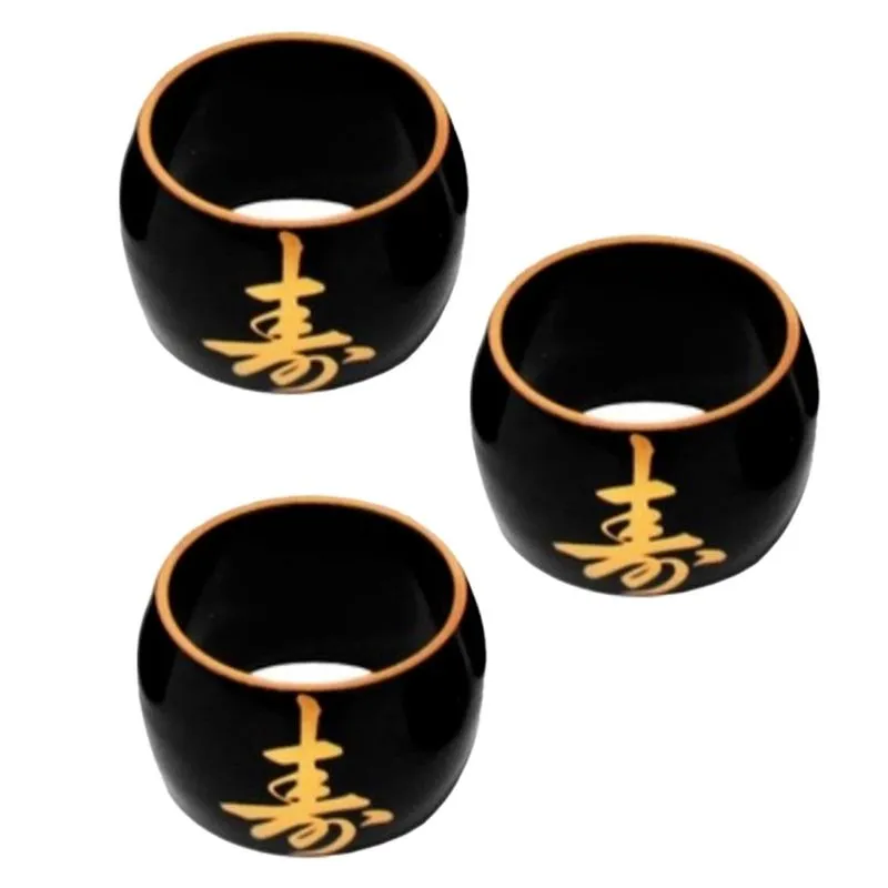 Kit C/3 Porta Guardanapo Preto c/ Ideograma Japonês Dourado