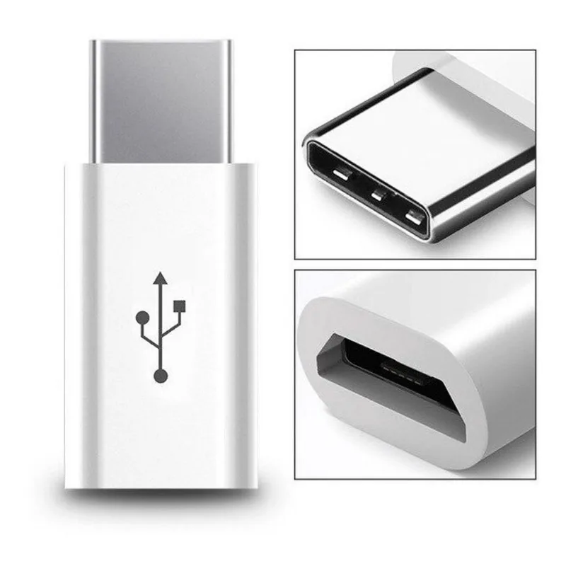 Adaptador Carregador Micro USB V8 p/ USB Tipo C Carga Rapida