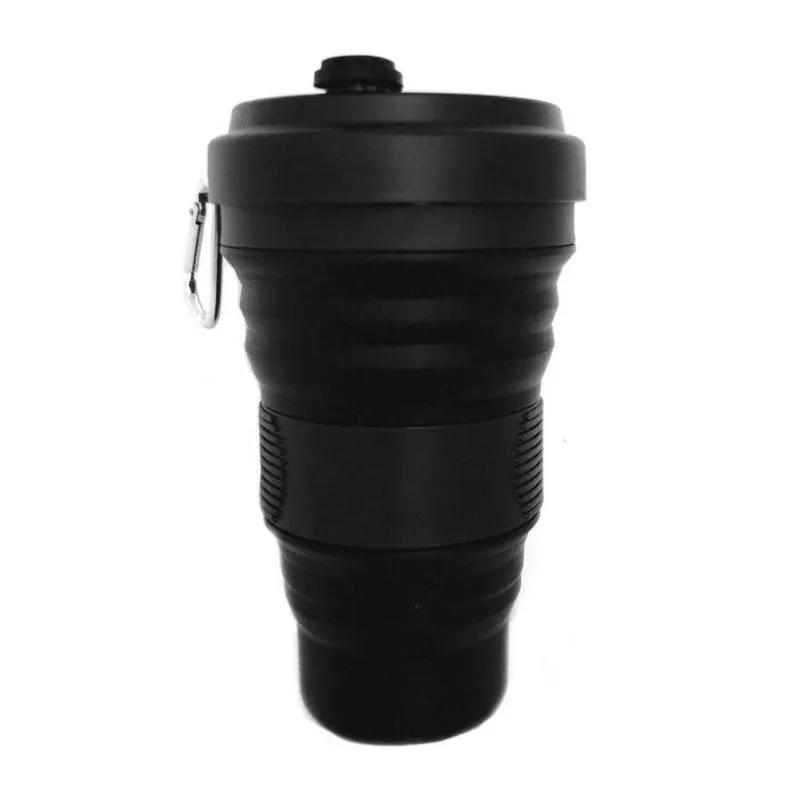 Copo Ecológico Retrátil Silicone Dobrável 550ML com Tampa Vedação e Gancho Preto GXM