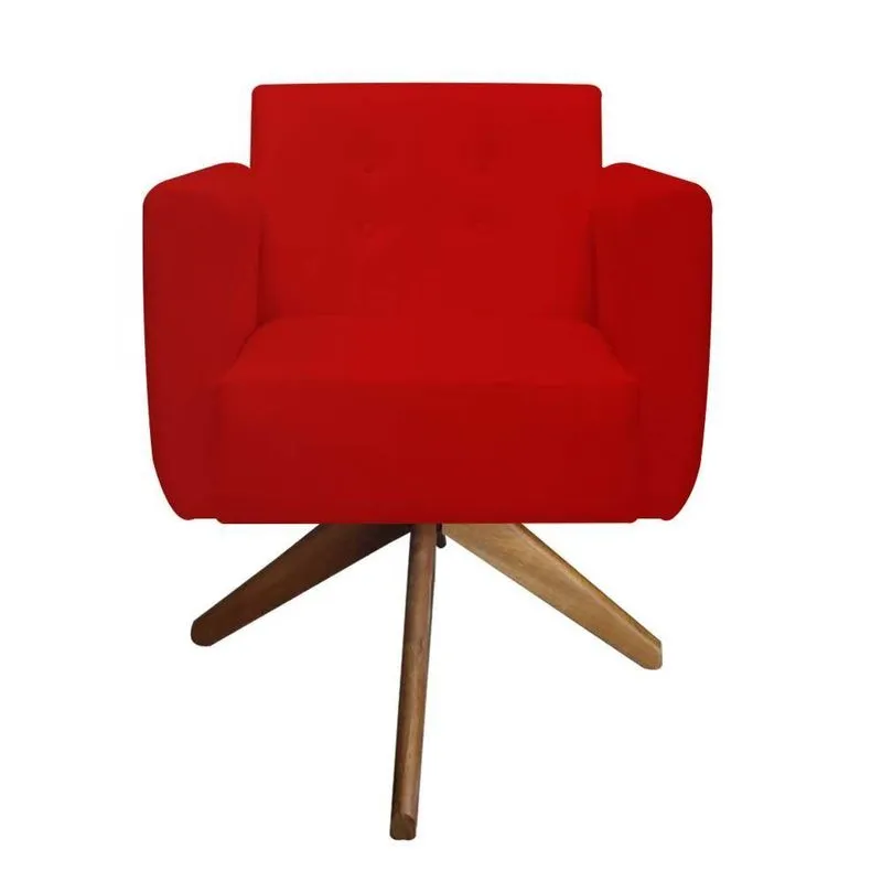 Poltronas Decorativa Duda Base Giratória Suede Vermelho
