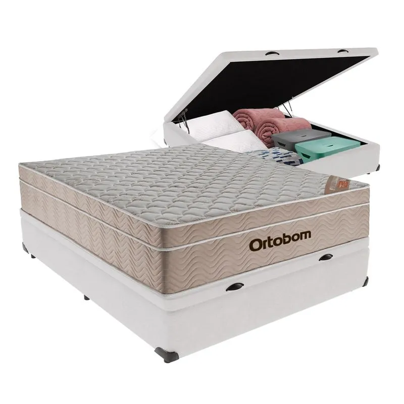 Cama Baú Branco Colchão Airtech SpringPocket Viúvo Ortobom
