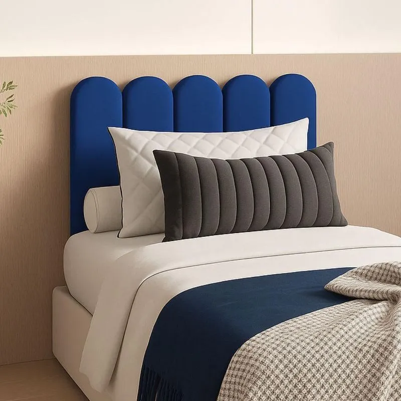 Cabeceira Design Nuvem 20x60cm Solteiro 5 Placas Suede Macio Azul Marinho