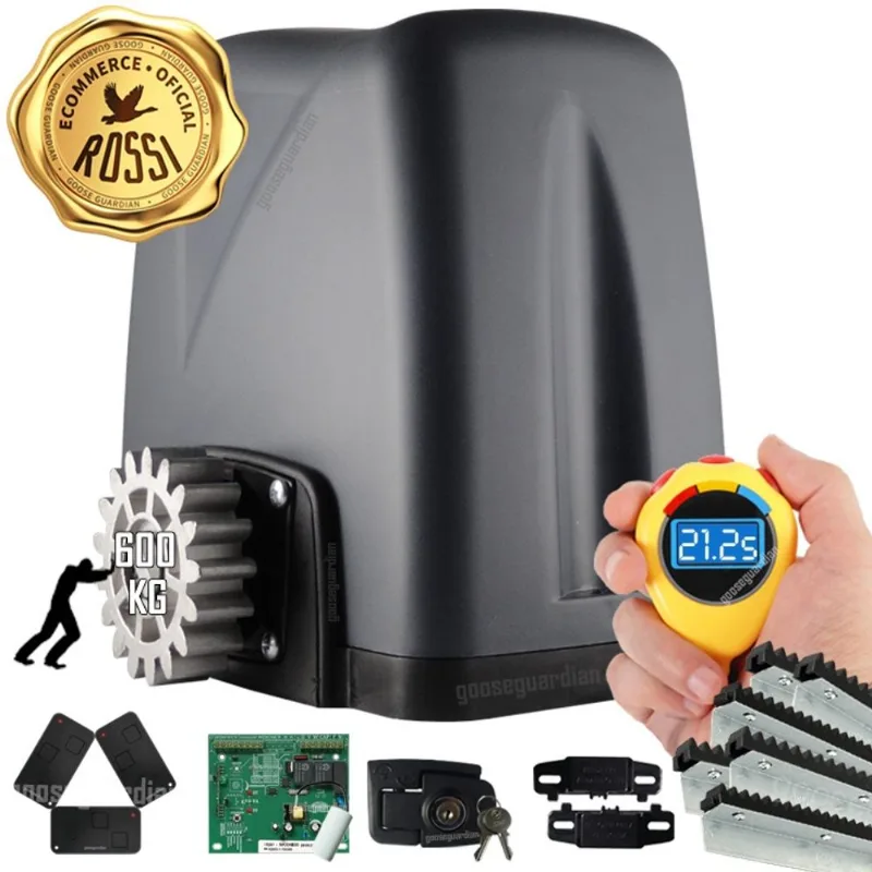 Kit Motor Rossi Dz Nano Turbo 6m Crem 3 Control Portão Deslizante 600Kg