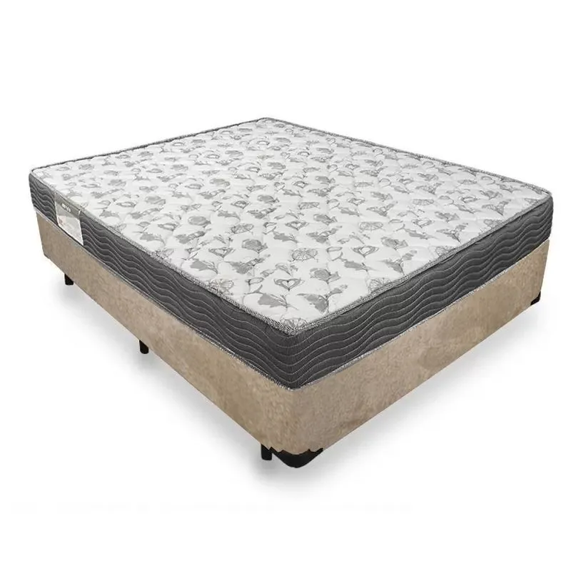 Cama Box Casal Suede + Colchão De Espuma D33 - SerenePrime - 138cm Bege