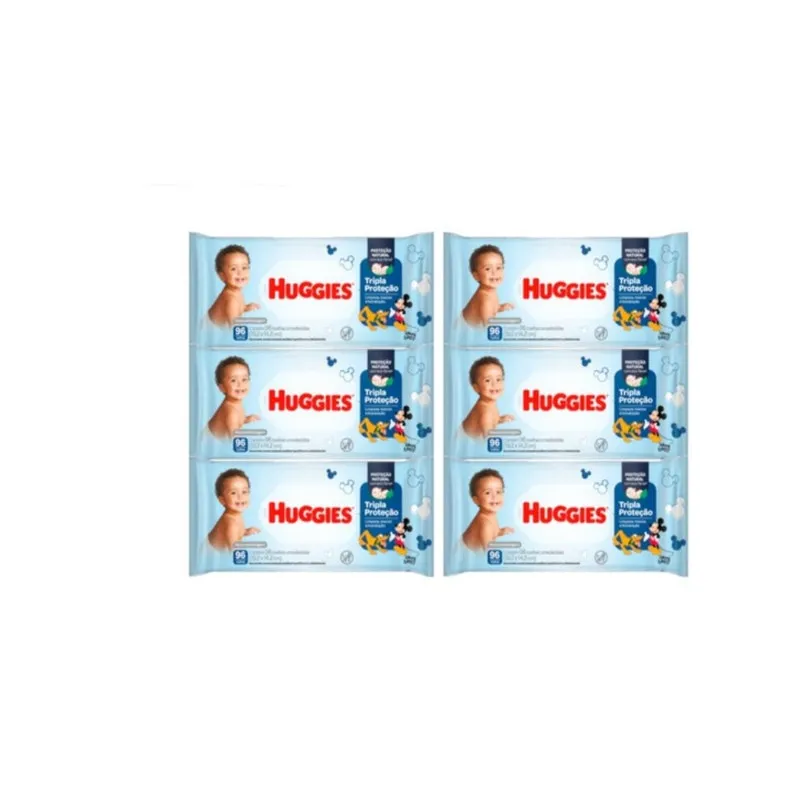 Kit 06 X Lenços Umedecidos Huggies Tripla Proteção Azul C/96