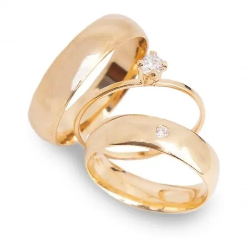 Par De Alianças 6mm Banhada A Ouro 18k Abaulada Com Pedra - Shoppingnet