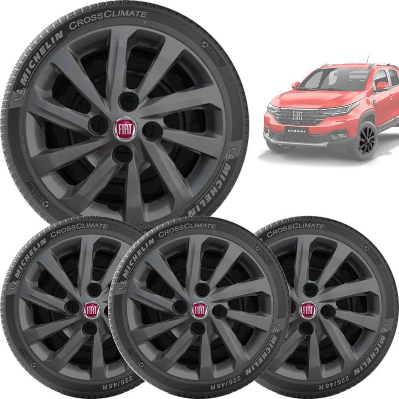 4x Calota Fiat Nova Strada 2021 Aro 15 Grafite167