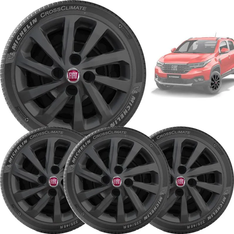 4x Calota Fiat Nova Strada 2021 Aro 15 Preto 167