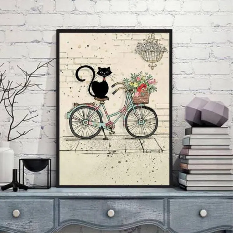 Quadro Decorativo Gato Com Bicicleta 45X34Cm