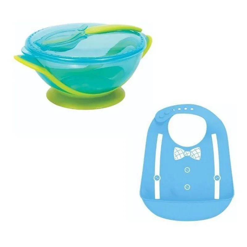 Combo Refeição Bebe Babador Silicone Pratinho Com Colher