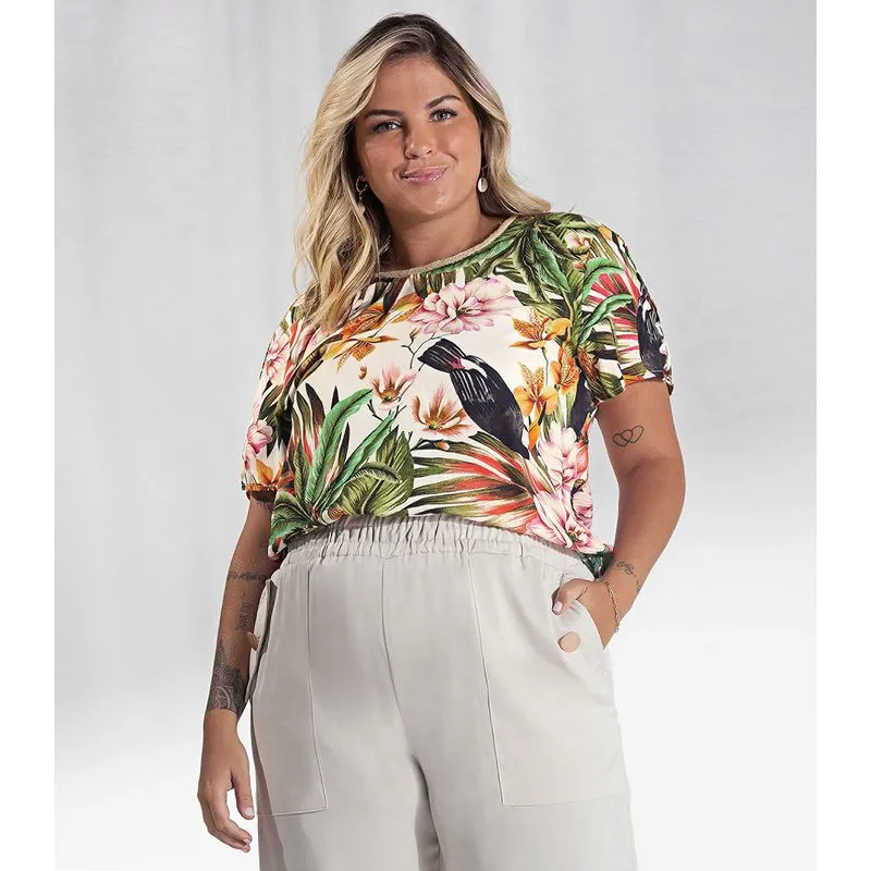 Blusa Plus Size De Viscose Feminina Secret Glam Bege Plus M