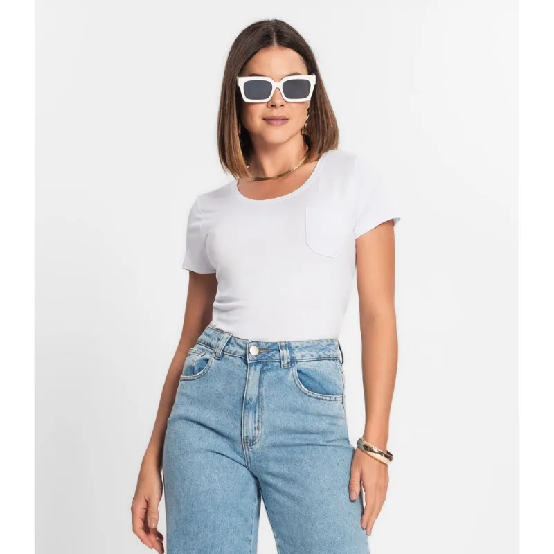 Blusa Feminina Viscotorcion Com Bolso Rovitex Branco G