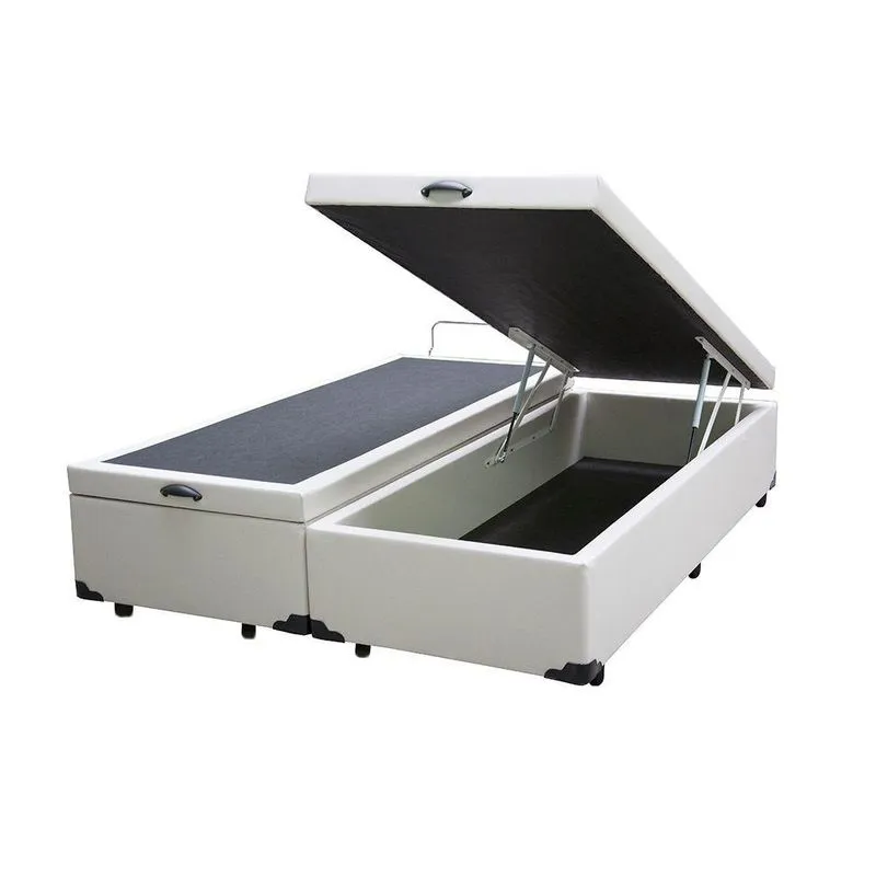 Cama Box Baú Queen Bipartido King Design Sintético Branco 158x198x41