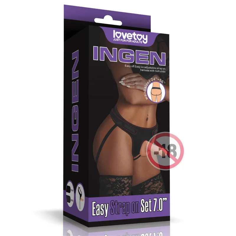 Cinta Peniana Com Dildo 18cm X 3,5cm Texturizado Ingen Lovetoy Tecido Macio E Ajustável Até 140cm