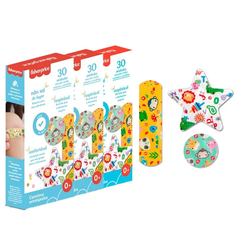 Band-Aid Estampado Infantil Colorido 3 Tamanhos 90 Unidades Fisher Price