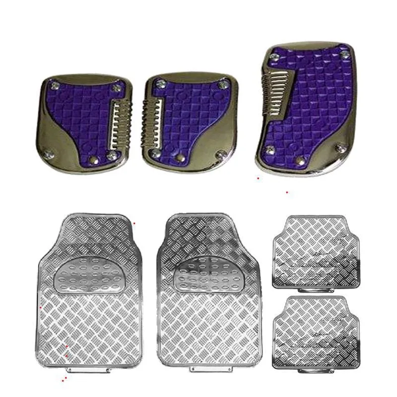 Pedaleira Crom Azul Tapete Cromado 4Pçs Troller Rf Sport
