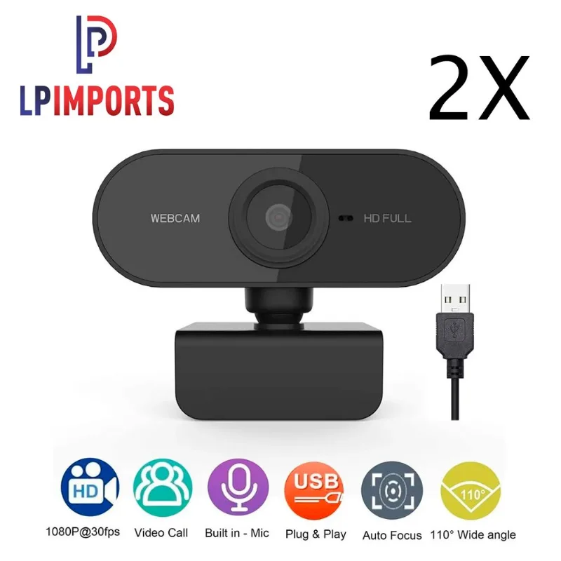 Kit 2 Web Cam Full Hd 1080p Microfone Notebook Computador Camera Gira 360° Video Integrado Antirruído Youtuber