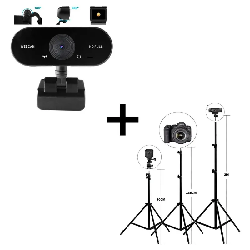 Web Cam Full Hd 1080p Alta Resolução Incluso + 1 Tripé Telescópio Profissional Blogueira Make Up Youtuber Camera