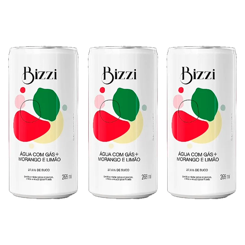 Kit 3x: Água Gaseificada Morango Com Limão Sem Açúcar Bizzi 269ml