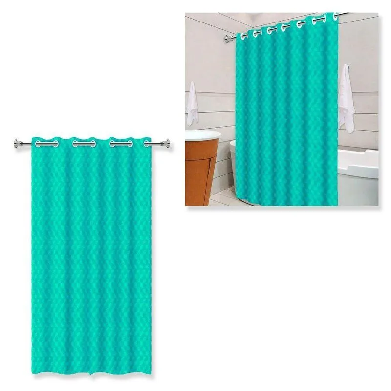 Cortina de Box 3D Azul Tiffany com Ilhos Pvc Impermeavel 198cm X 138cm Vida Pratika