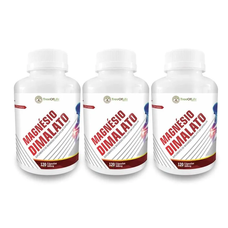 3 Potes Magnésio Dimalato 500mg com 120 cápsulas (cada)