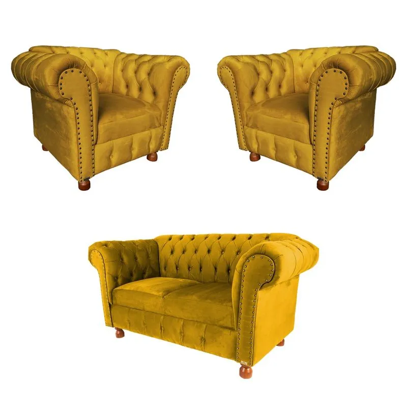 Um Sofá 2,00cm + Duas Poltronas Chesterfield Luiz xv