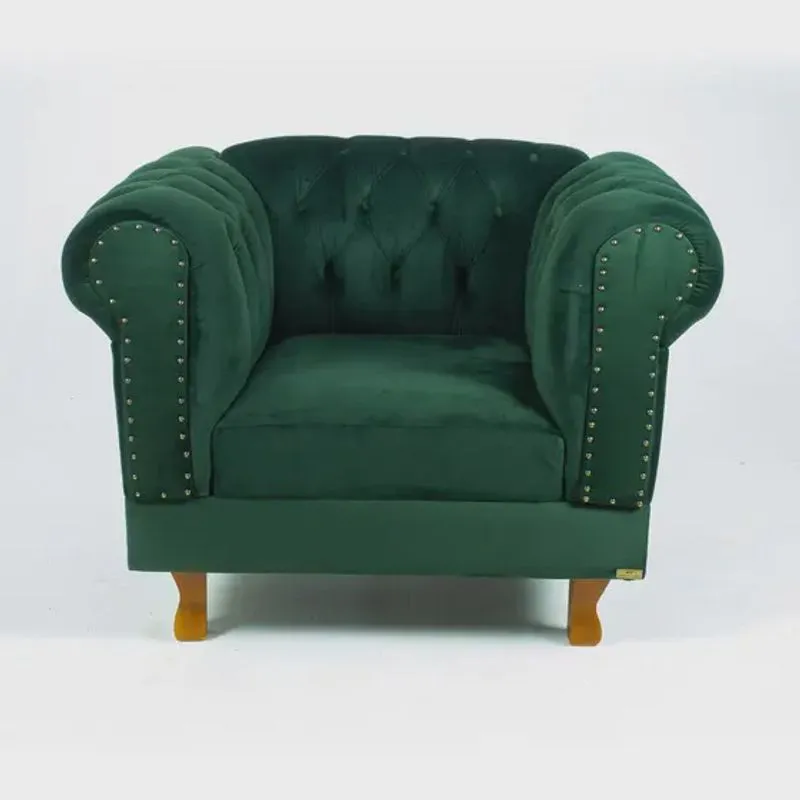 Poltrona Chesterfield Capitone Luis xv Suede Verde Musgo / Decoracao, Sala estar, tv, recepção, barbearia