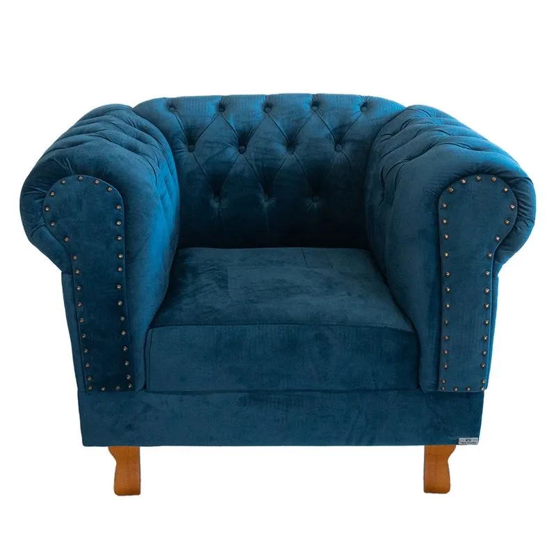 Poltrona Chesterfield Capitonê Duque Veludo Azul Marinho Decoração, Recepção, Salas de Tv e Estar