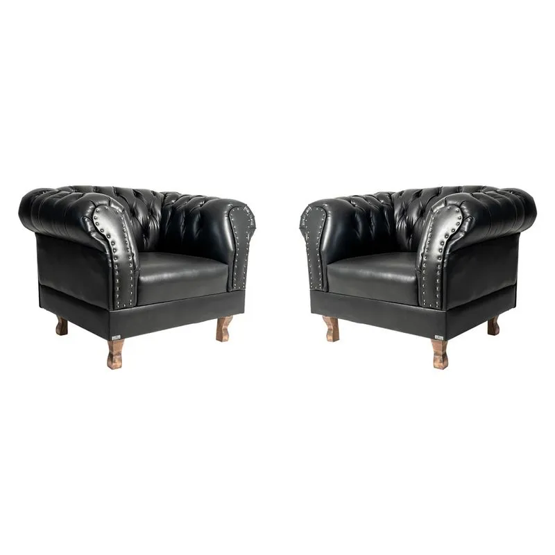 Duas Poltronas Duque Chesterfield Capitone Preta Eventos