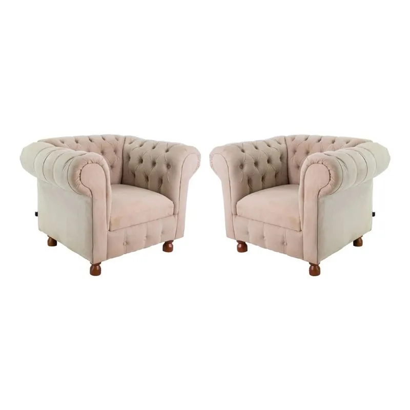 Duas poltronas Chesterfield Capitonê Luis xv Suede Bege Decoração, Recepção, Salas de Tv e Estar