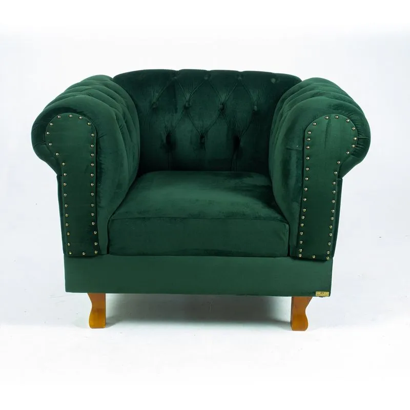 Poltrona Chesterfield Capitonê Duque Suede Verde Musgo Decoração, Recepção, Salas de Tv e Estar