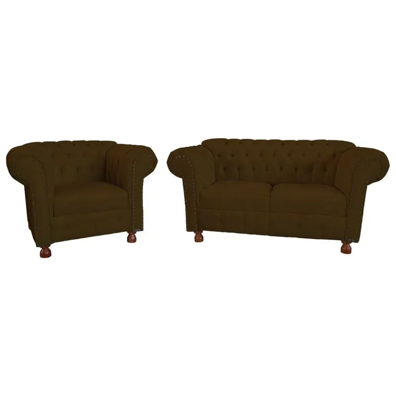 Uma Namoradeira Chesterfield Capitone Luis xv + Uma Poltrona- Suede Marrom / decoracao, sala tv estar, recepcao