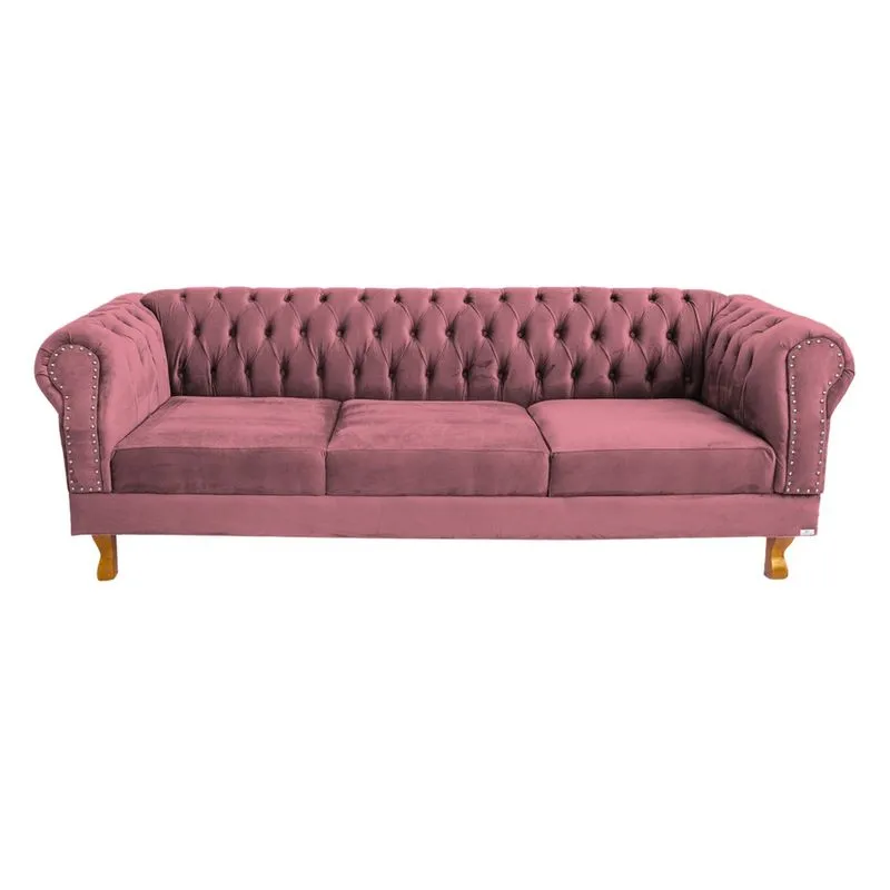 Sofá Chesterfield Capitone Duque Suede Rosé 1,80