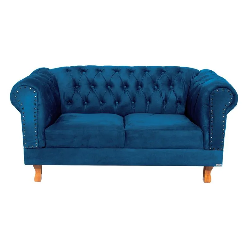 Uma Namoradeira + Duas Poltrona Chesterfield Capitonê Duque Veludo Azul Marinho Decoração, Recepção, Salas de Tv e Estar