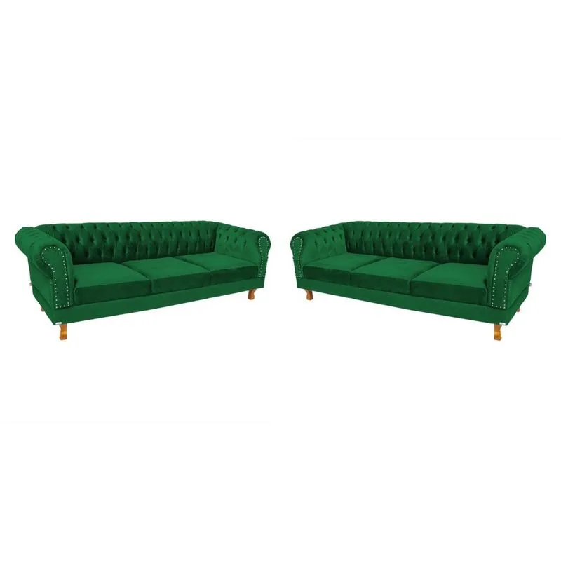 Dois Sofás Chesterfield Capitone Duque Suede Verde Bandeira 2,00