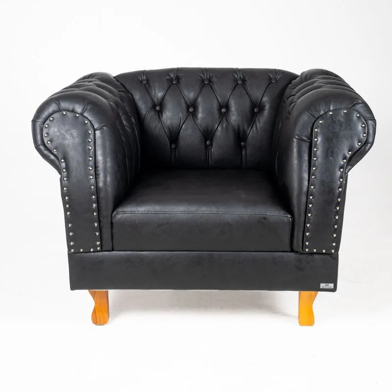Duas Poltronas Chesterfield Capitone Couro Eco Preto Decorativa / Sala, Tv, Estar, Recepção