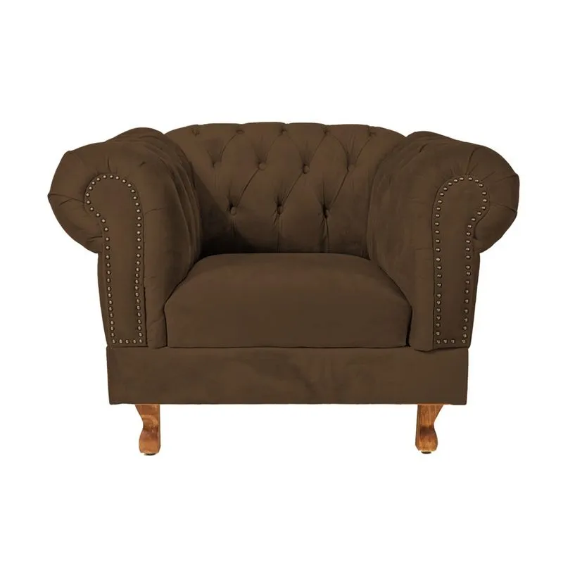 Poltrona Chesterfield Capitone Suede Marrom Decorativa / Sala, Tv, Estar, Recepção